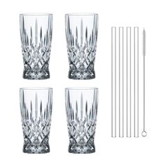 Набор бокалов Latte Macchiato Noblesse, 4 бокала 350 мл., 4 стеклянные соломинки, 1 щетка для чистки, Nachtmann, фото 
