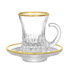 Набор для чая: 2 кружки 100 мл и 2 блюдца, серия Diamond Gold, Rogaska, фото 
