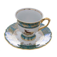 Набор из 6-ти кофейных пар Охота зеленая 120 мл, серия Мария Тереза, Repast, фото 