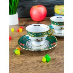 Набор из 6-ти кофейных пар мокко Охота зеленая 100 мл, серия Мария Тереза, Repast, фото 