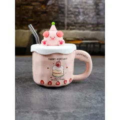 Кружка с крышкой и трубочкой Поросенок 380 мл, Repast, фото 