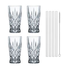 Набор бокалов Latte Macchiato Noblesse, 4 бокала 350 мл., 4 стеклянные соломинки, 1 щетка для чистки, Nachtmann, фото 