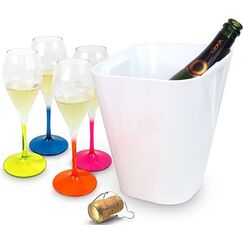 Ведро для охлаждения шампанского Plastic Set c бокалами (4шт.), Pulltex, фото 
