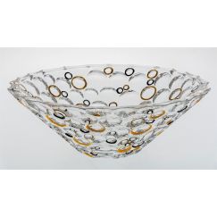 Салатник Lisboa, 30 см; декор Золотые и черные кольца; хрусталь, Bohemia JIHLAVA, фото 