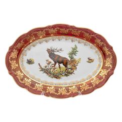 Блюдо овальное Охота красная 33 см, серия Мария Тереза, Repast, фото 