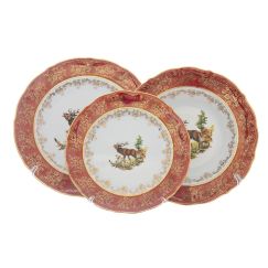 Набор из 18-ти тарелок Охота красная, серия Мария Тереза, Repast, фото 