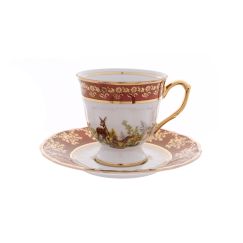 Набор из 6-ти кофейных пар Охота красная 120 мл, серия Мария Тереза, Repast, фото 