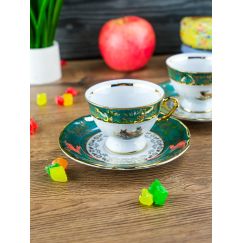 Набор из 6-ти кофейных пар мокко Охота зеленая 100 мл, серия Мария Тереза, Repast, фото 