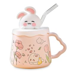 Кружка с крышкой и трубочкой Зайка 420 мл, цвет розовый, Repast, фото 