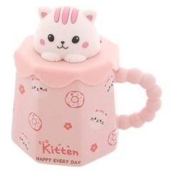 Кружка с крышкой и трубочкой Котенок 400 мл, 9,8*12 см, Repast, фото 