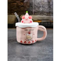 Кружка с крышкой и трубочкой Поросенок 380 мл, Repast, фото 