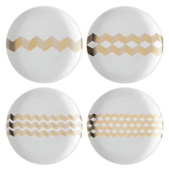 Набор из 4 блюдец Signature Chevron ?16cm, золото, LSA International, фото 