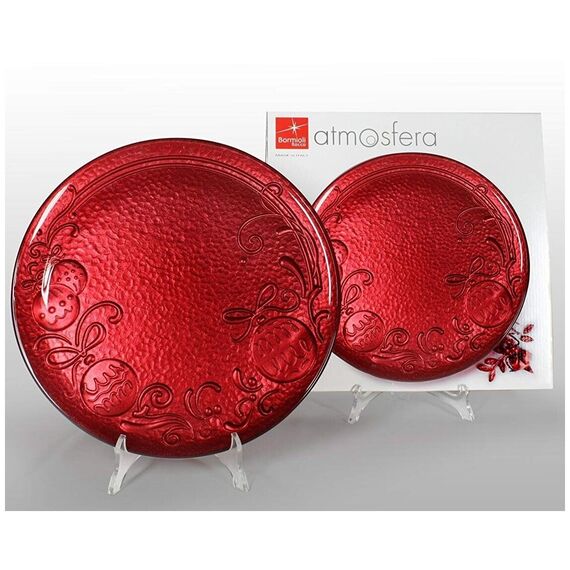 Блюдо 31 см красный, стекло, серия FANSY CHRISTMAS, Bormioli Rocco, фото , изображение 3