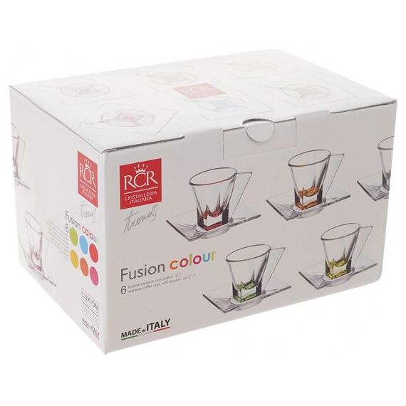 Набор из 6-ти кофейных пар для эспрессо RCR Fusion Color 12 предметов: 6 чашек 70 мл и 6 блюдец, хрустальное стекло, Италия, фото , изображение 2