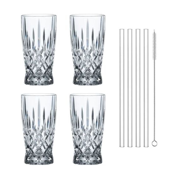 Набор бокалов Latte Macchiato Noblesse, 4 бокала 350 мл., 4 стеклянные соломинки, 1 щетка для чистки, Nachtmann, фото 