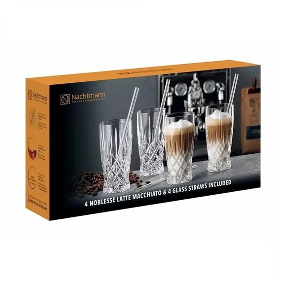 Набор бокалов Latte Macchiato Noblesse, 4 бокала 350 мл., 4 стеклянные соломинки, 1 щетка для чистки, Nachtmann, фото , изображение 6