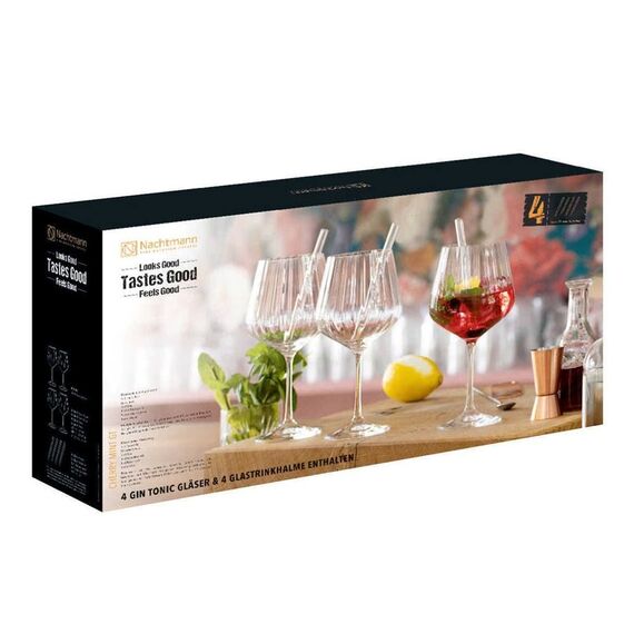 4 бокала Gin Tonic TASTES GOOD, 640 мл + 4 трубочки + 1 щетка для чистки , хрустальное стекло, Nachtmann, фото , изображение 5