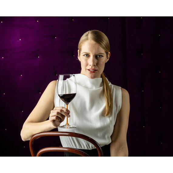 Бокал для красного вина Cabernet/Merlot ручной работы 4900/0О, 625 мл, оранжевая ножка, серия Fatto a Mano, Riedel, фото , изображение 2