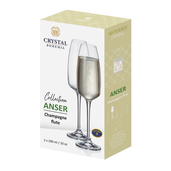 Набор из 2-х бокалов для шампанского ANSER, 290 мл, Crystal Bohemia, фото , изображение 2