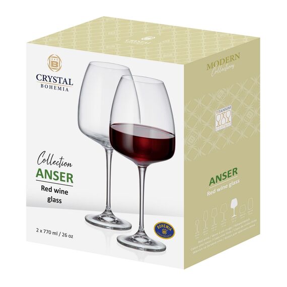 Набор из 2-х бокалов для красного вина ANSER, 770 мл, Crystal Bohemia, фото , изображение 2