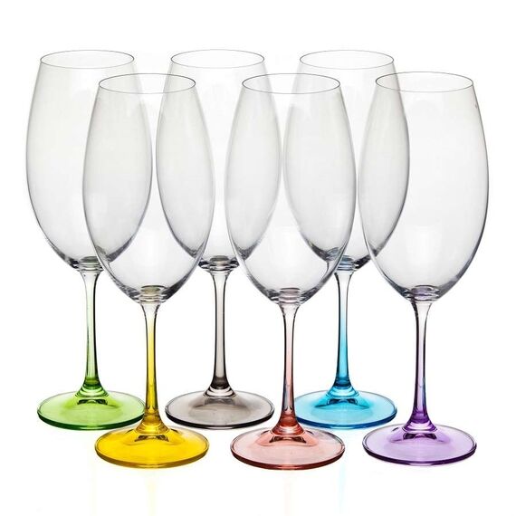 Набор из 6-ти бокалов для красного вина Milvus, Color mix цветные ножки, 510 мл, Crystal Bohemia, фото 