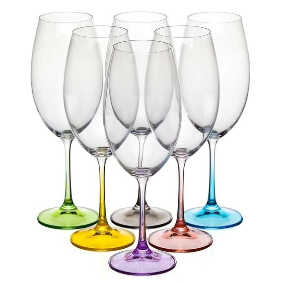 Набор из 6-ти бокалов для красного вина Milvus, Color mix цветные ножки, 510 мл, Crystal Bohemia, фото , изображение 2