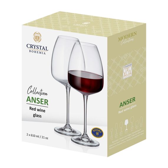 Набор из 2-х бокалов для красного вина ANSER, 610 мл, Crystal Bohemia, фото , изображение 2