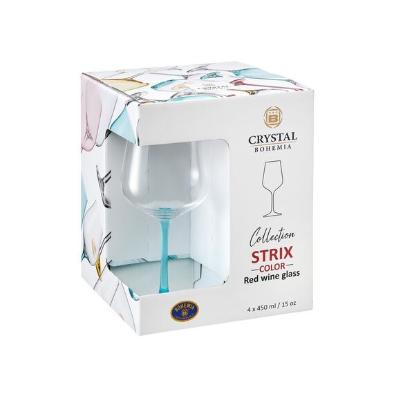 Набор из 4-х бокалов для красного вина STRIX; голубая ножка, 450 мл, Crystal Bohemia, фото , изображение 2