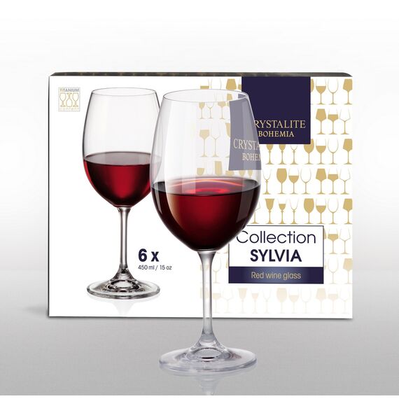 Набор из 6-ти бокалов для красного вина "SYLVIA", 450 мл, Crystal Bohemia, фото , изображение 2