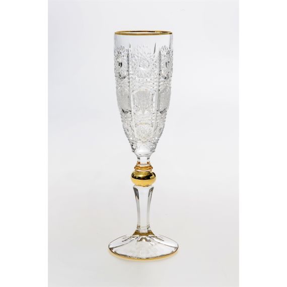 Набор из 6-ти бокалов для шампанского 500PK, декор Отводка золото, золотой шар, шлифовка;  180 мл; хрусталь, Bohemia JIHLAVA, фото 