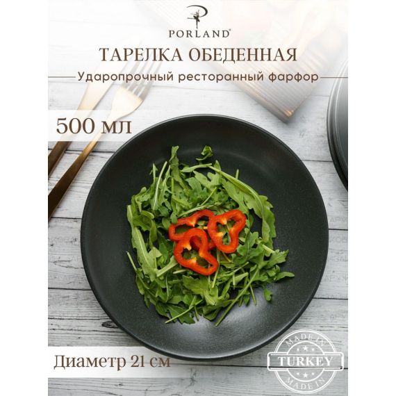 Тарелка глубокая 21 см безбортовая, Seasons Черный, Porland, фото 