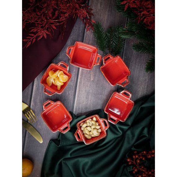 Соусник квадратный с 2-мя ручками 7х10 см h 4.2 см, Seasons Красный, Porland, фото , изображение 9