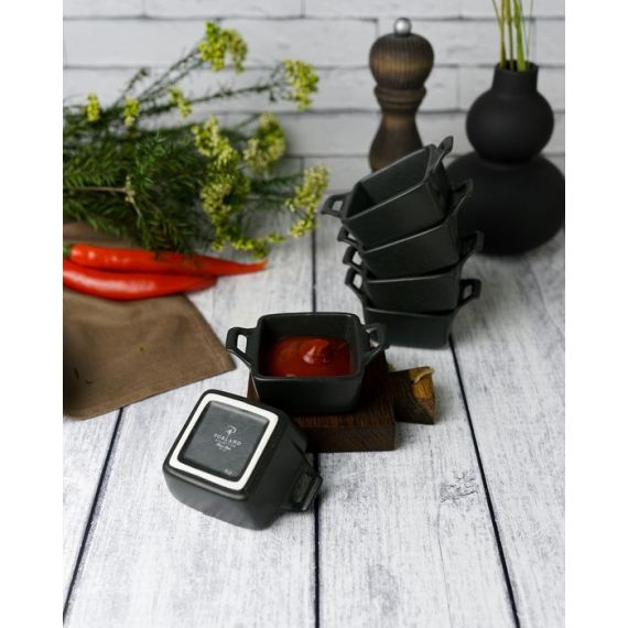 Соусник квадратный с 2-мя ручками 7х10 см h 4.2 см, Seasons Черный, Porland, фото , изображение 15
