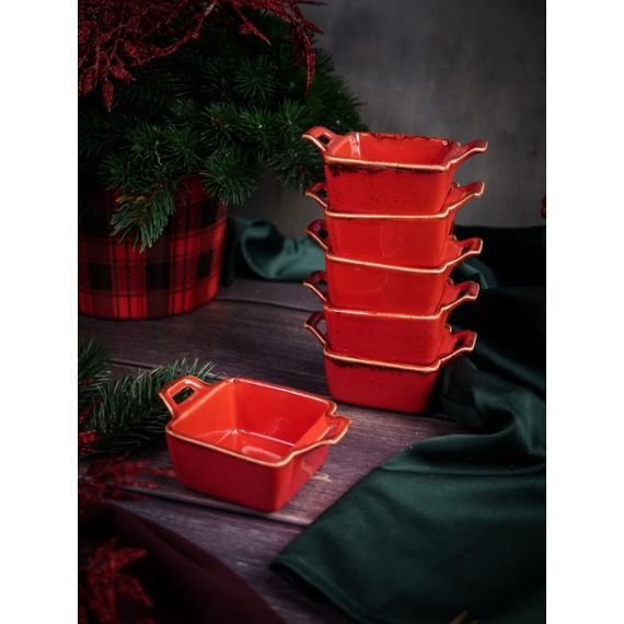 Соусник квадратный с 2-мя ручками 7х10 см h 4.2 см, Seasons Красный, Porland, фото , изображение 7