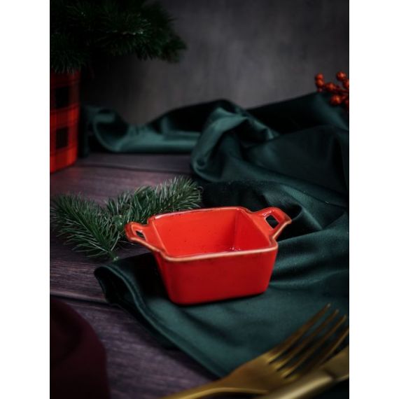 Соусник квадратный с 2-мя ручками 7х10 см h 4.2 см, Seasons Красный, Porland, фото , изображение 2