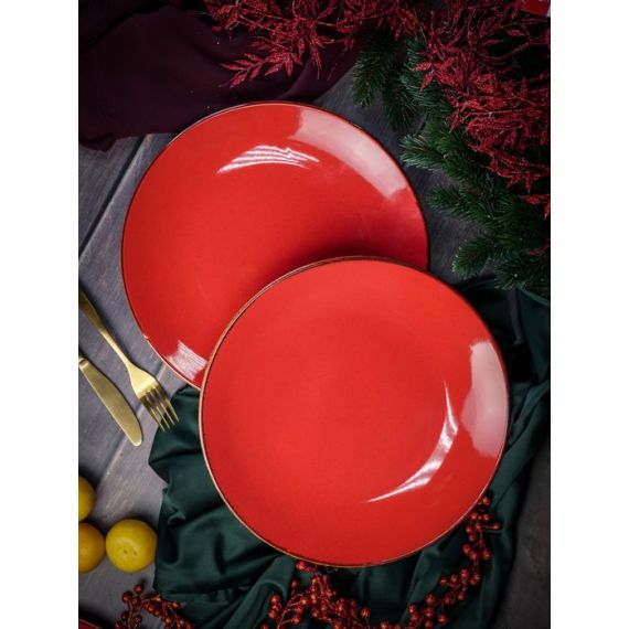 Тарелка 30 см безбортовая фарфор, Seasons красный, Porland, фото , изображение 10