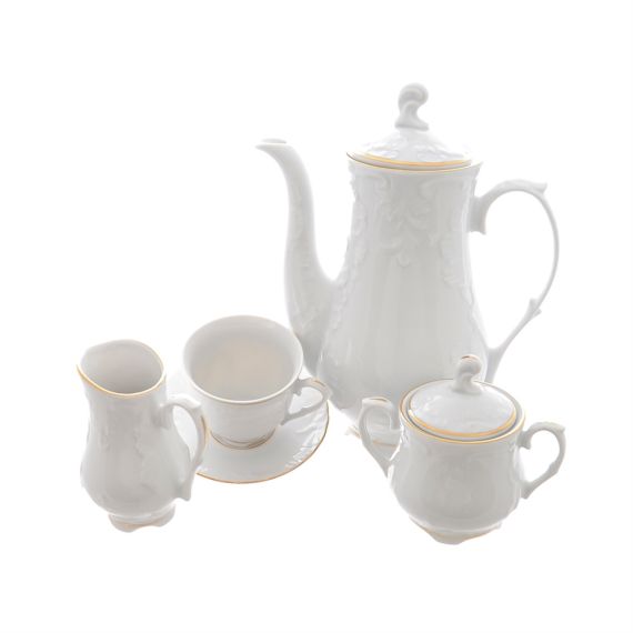 Кофейный сервиз на 6 персон Rococo с золотой полосой, 15 предметов, Repast, фото 