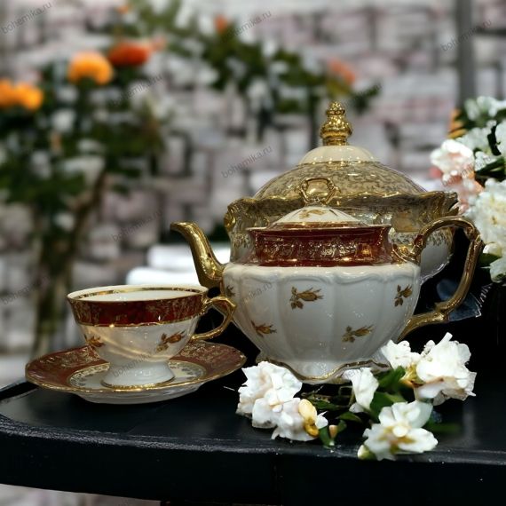 Чайный сервиз на 6 персон Красный лист, серия Мария Тереза, 15 предметов, Repast, фото 