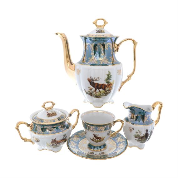 Кофейный сервиз на 6 персон Охота зеленая, серия Мария Тереза, 15 предметов, Repast, фото 