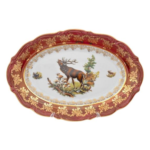 Блюдо овальное Охота красная 33 см, серия Мария Тереза, Repast, фото 