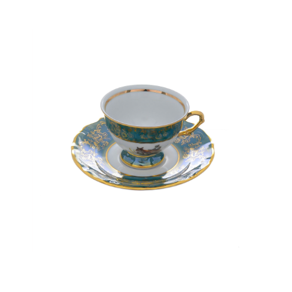 Набор из 6-ти кофейных пар мокко Охота зеленая 120 мл, серия Мария Тереза, Repast, фото 