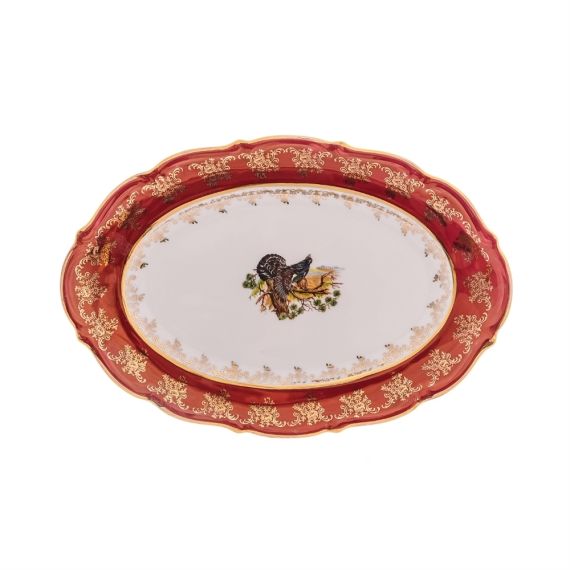 Блюдо овальное Охота красная 38 см, серия Мария Тереза, Repast, фото 