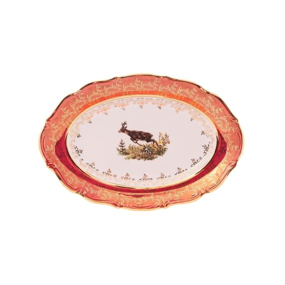 Блюдо овальное Охота красная 28 см, серия Мария Тереза, Repast, фото 