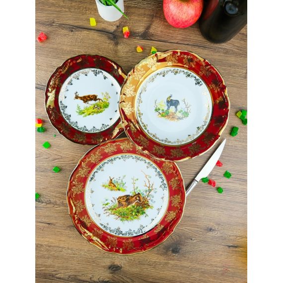 Набор  из 18-ти тарелок Охота красная, серия Мария Тереза, Repast, фото 