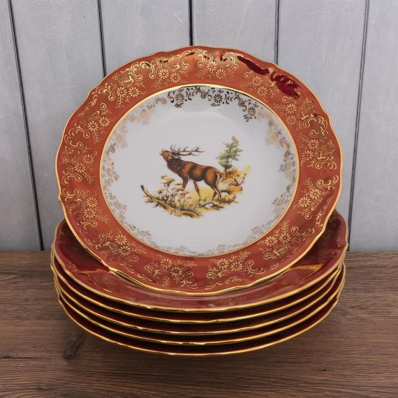 Набор из 6-ти глубоких тарелок Охота красная 23 см, серия Мария Тереза, Repast, фото , изображение 2