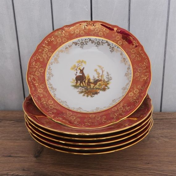 Набор из 6-ти глубоких тарелок Охота красная 23 см, серия Мария Тереза, Repast, фото , изображение 4