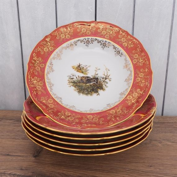 Набор из 6-ти глубоких тарелок Охота красная 23 см, серия Мария Тереза, Repast, фото , изображение 5