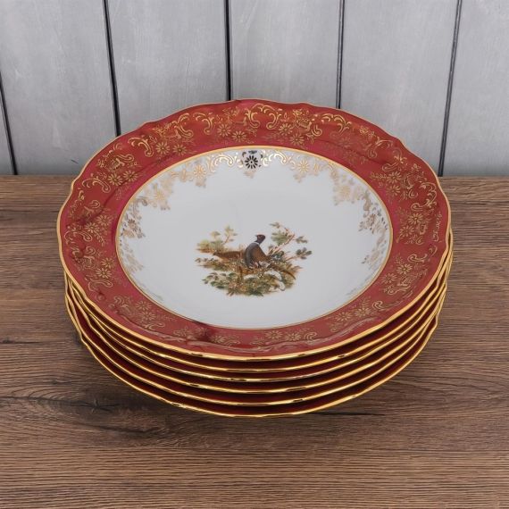 Набор из 6-ти глубоких тарелок Охота красная 23 см, серия Мария Тереза, Repast, фото , изображение 6