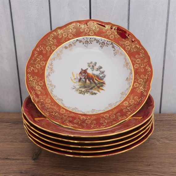 Набор из 6-ти глубоких тарелок Охота красная 23 см, серия Мария Тереза, Repast, фото , изображение 7