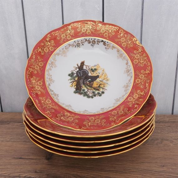 Набор из 6-ти глубоких тарелок Охота красная 23 см, серия Мария Тереза, Repast, фото , изображение 8